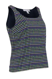 Current Boutique-St. John - Navy, Green, & Purple Polka Dot Sleeveless Tank Top Sz S