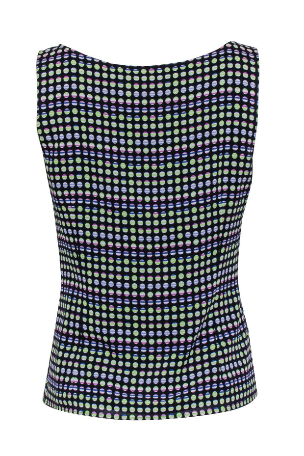 Current Boutique-St. John - Navy, Green, & Purple Polka Dot Sleeveless Tank Top Sz S