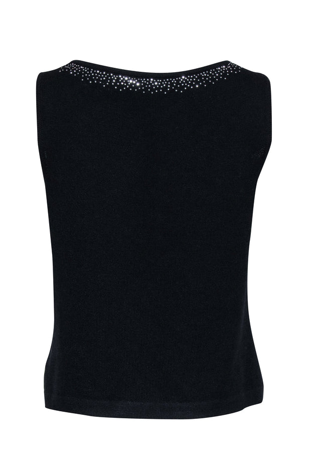 Current Boutique-St. John - Navy Knit Tank w/ Silver Jewel Trim Sz S