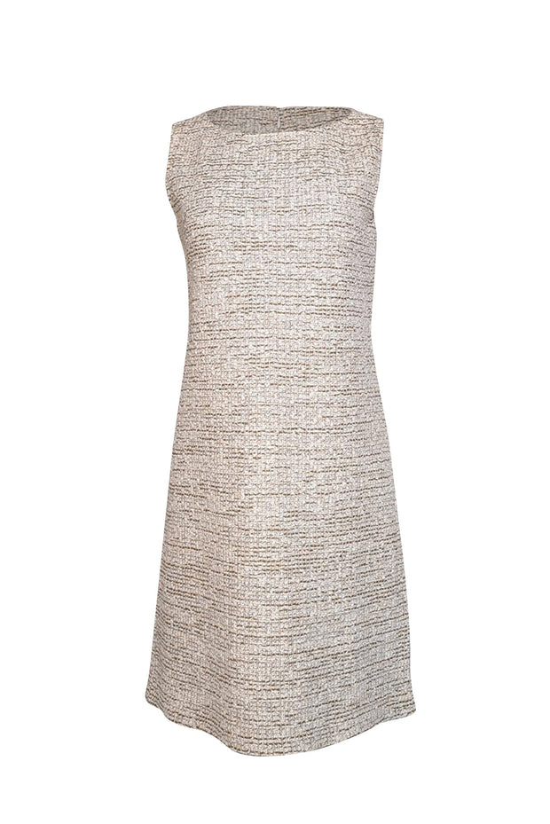 Current Boutique-St. John - Off-White, Olive, & Peach Textured Knit Dress Sz 8