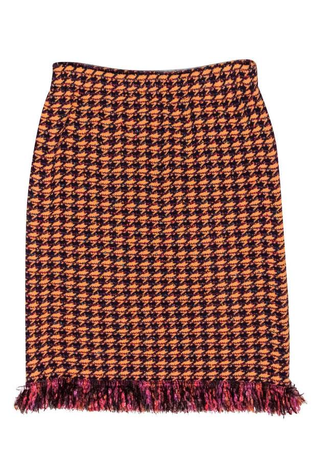 Current Boutique-St. John - Orange, Burgundy & Maroon Houndstooth w/ Fringe Skirt Sz 4