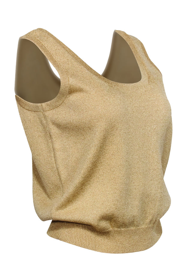 Current Boutique-St. John - Pale Gold Shimmering Knit Tank Top Sz M