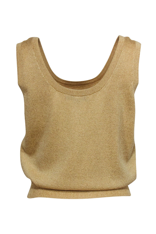 Current Boutique-St. John - Pale Gold Shimmering Knit Tank Top Sz M