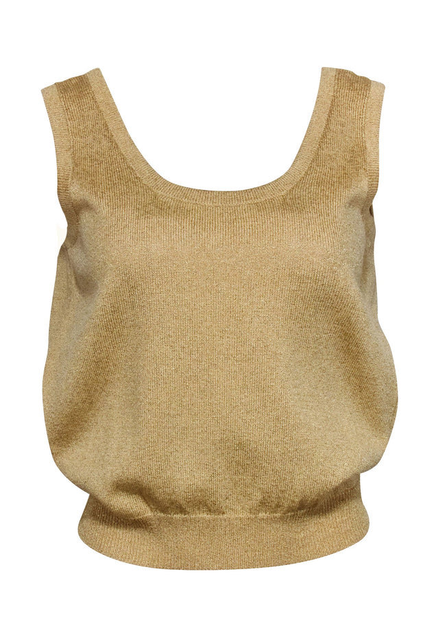 Current Boutique-St. John - Pale Gold Shimmering Knit Tank Top Sz M