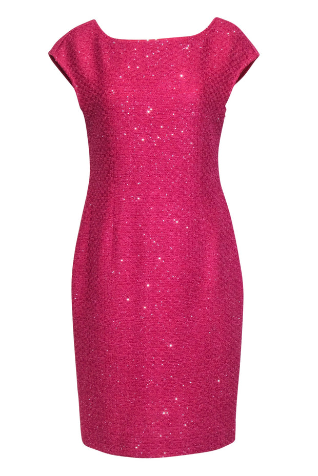 Current Boutique-St. John - Pink Knit Cap Sleeve Dress w/ Silver Sequin Detail Sz 10