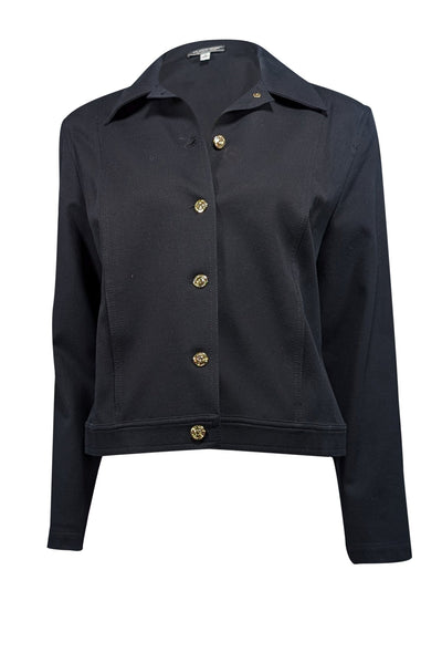 Current Boutique-St. John Sport - Black Collared Jacket w/ Gold Buttons Sz M