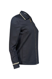 Current Boutique-St. John Sport - Black Collared Jacket w/ Metallic Embroidery Sz P