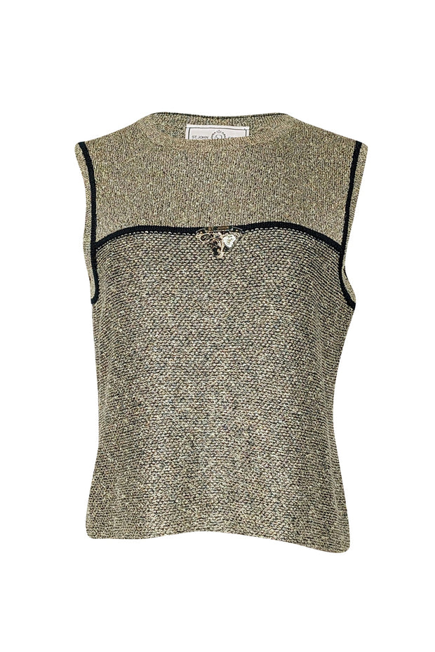 Current Boutique-St. John Sport - Green & Metallic Gold Knit Tank Top Sz M