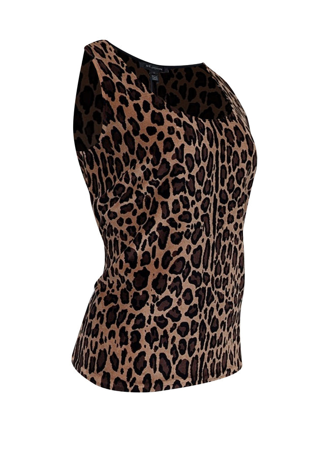 Current Boutique-St. John - Tan & Black Leopard Print Velvet Tank Sz L