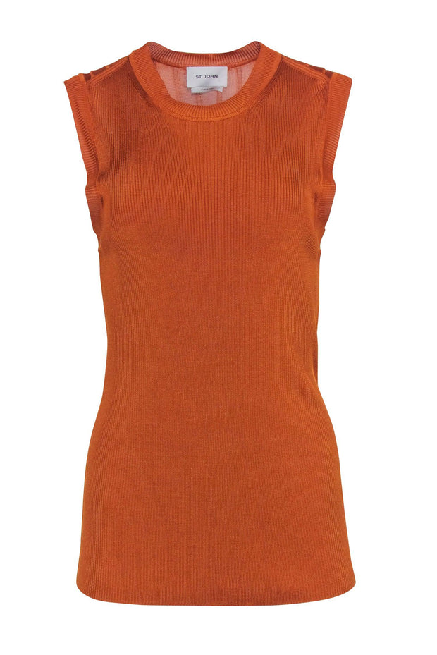 Current Boutique-St. John - Tan Ribbed Knit Sleeveless Tank Sz L