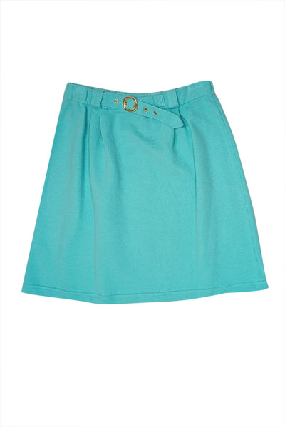 Current Boutique-St. John - Turquoise Cotton Blend Belted Skirt Sz L