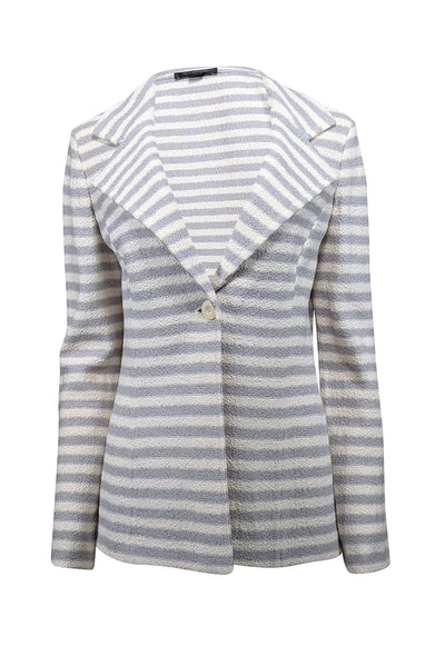 Current Boutique-St. John - White & Grey Striped Knit Jacket Sz 8