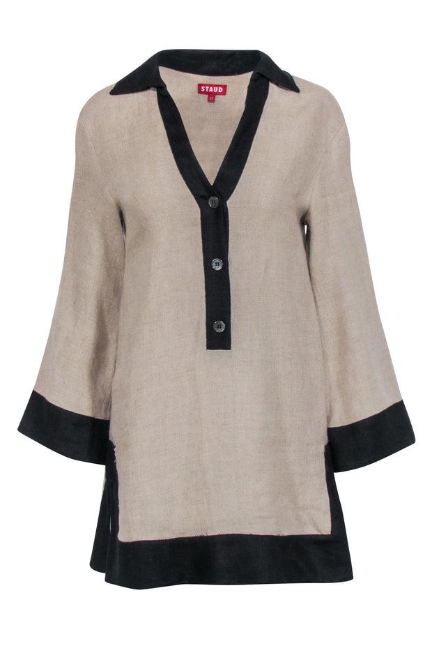 Current Boutique-Staud - Beige Linen w/ Black Trim Tunic Sz XS