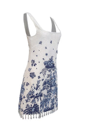 Current Boutique-Staud - Ivory & Blue "Le Sable" Floral Beaded Minidress Sz M