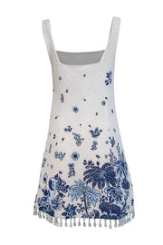 Current Boutique-Staud - Ivory & Blue "Le Sable" Floral Beaded Minidress Sz M