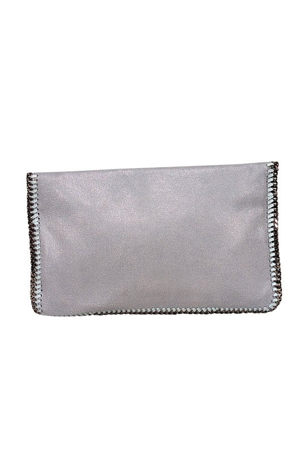 Current Boutique-Stella McCartney - Pale Blue Vegetarian Suede Falabella Fold Over Clutch