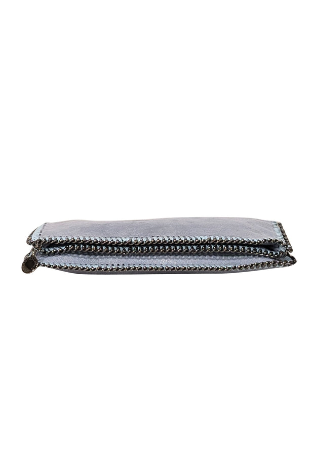 Current Boutique-Stella McCartney - Pale Blue Vegetarian Suede Falabella Fold Over Clutch