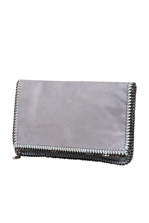 Current Boutique-Stella McCartney - Pale Blue Vegetarian Suede Falabella Fold Over Clutch