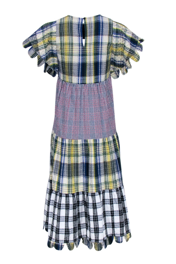 Current Boutique-Stella Nova - Blue & Multicolor Mixed Plaid Print Tiered Midi Dress Sz 4