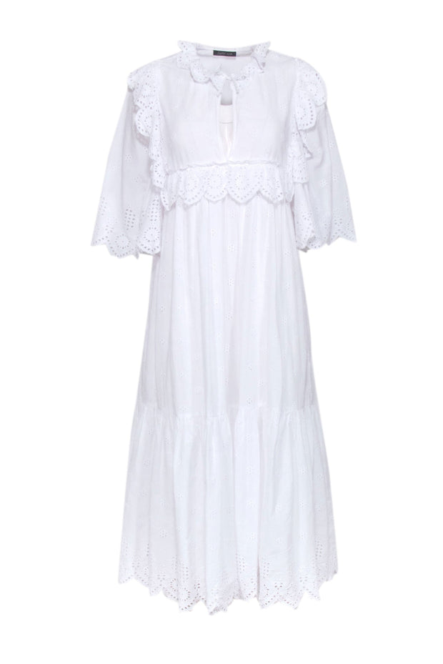 Current Boutique-Stella Nova - White Cotton Pointelle Detailed Midi Dress Sz 2