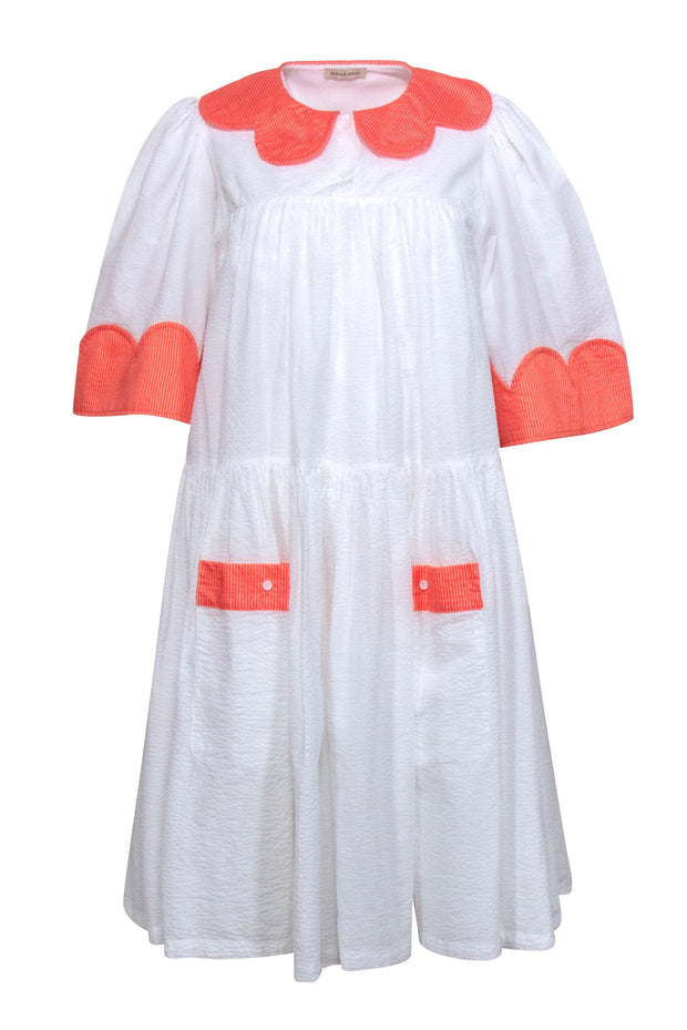 Current Boutique-Stella Nova - White Seersucker Dress w/ Orange Trim Sz 6