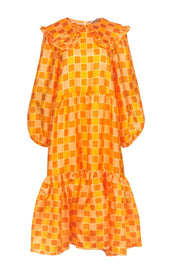 Current Boutique-Stella Nova - Yellow & Orange Checkered Long Sleeve Shift Dress Sz 6