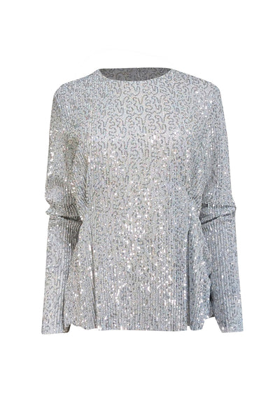 Current Boutique-Stine Goya - Silver Metallic Sequined Blouse Sz M