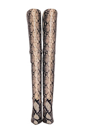 Current Boutique-Stuart Weitzman - Beige & Black Snake Skin Print Heeled Tall Boots Sz 6.5