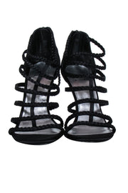 Current Boutique-Stuart Weitzman - Black Braided Strappy Sandal Heels Sz 8