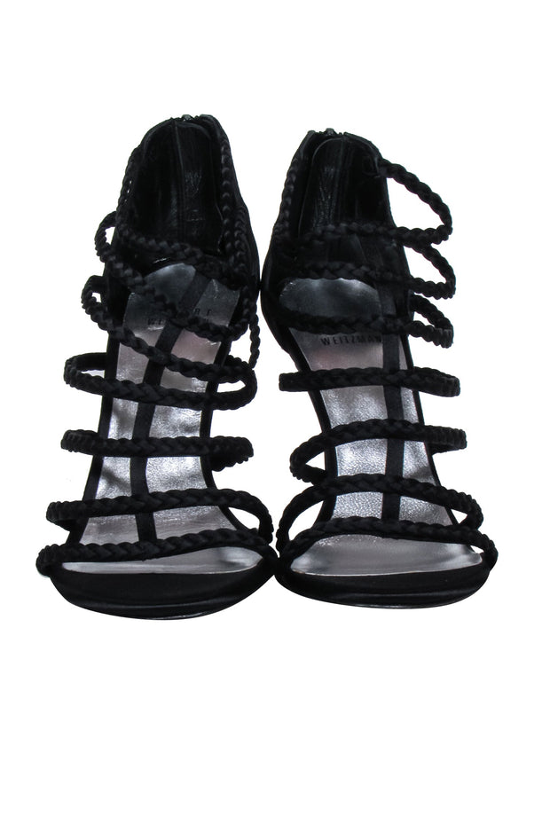 Current Boutique-Stuart Weitzman - Black Braided Strappy Sandal Heels Sz 8