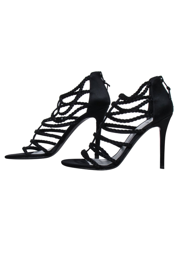 Current Boutique-Stuart Weitzman - Black Braided Strappy Sandal Heels Sz 8