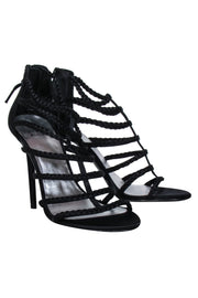 Current Boutique-Stuart Weitzman - Black Braided Strappy Sandal Heels Sz 8