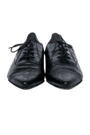 Current Boutique-Stuart Weitzman - Black Croc Embossed Leather Flat Shoes Sz 8