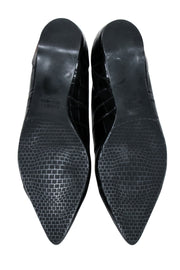 Current Boutique-Stuart Weitzman - Black Croc Embossed Leather Flat Shoes Sz 8