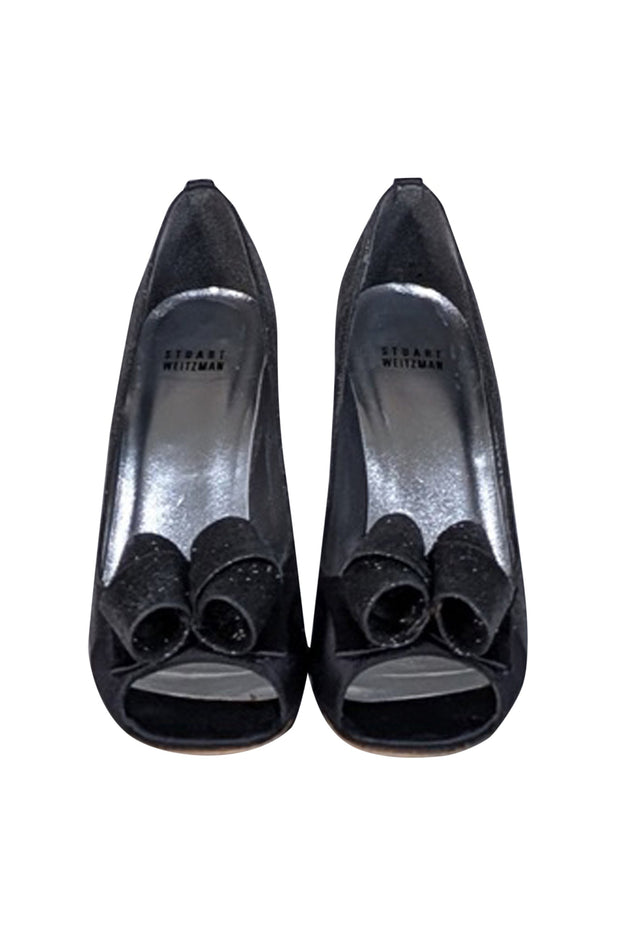 Current Boutique-Stuart Weitzman - Black Glitter Peep Toe Basic Pumps Sz 9