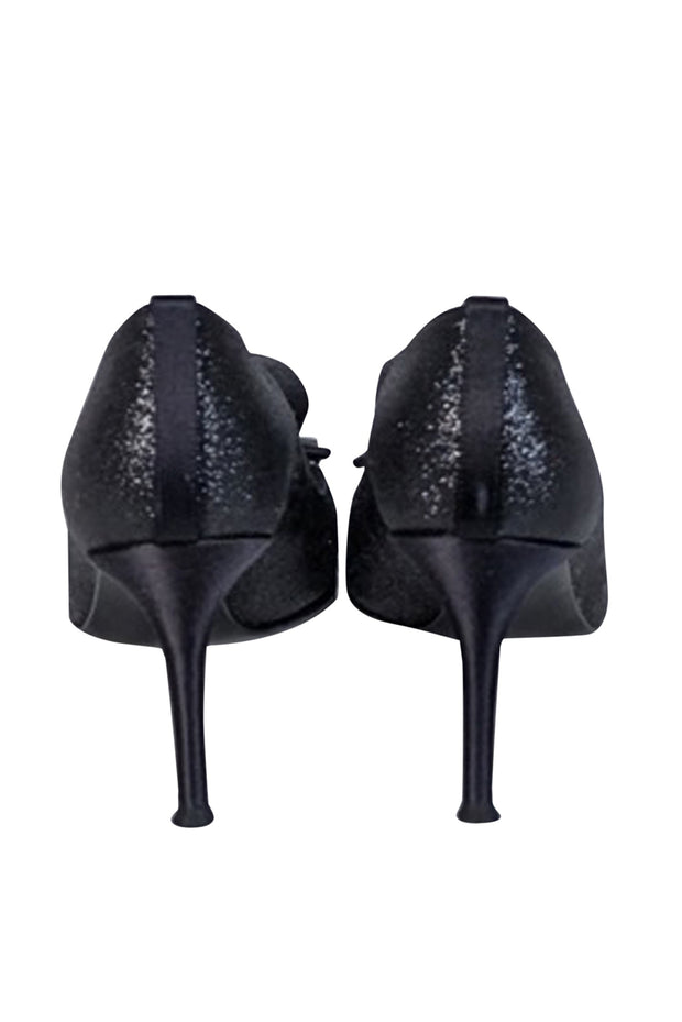 Current Boutique-Stuart Weitzman - Black Glitter Peep Toe Basic Pumps Sz 9