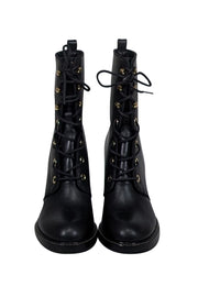 Current Boutique-Stuart Weitzman - Black Leather Cassey Lace-Up Boot Sz 7