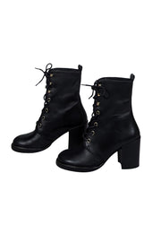 Current Boutique-Stuart Weitzman - Black Leather Cassey Lace-Up Boot Sz 7