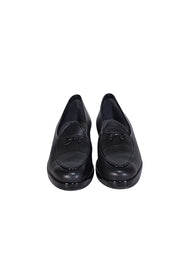 Current Boutique-Stuart Weitzman - Black Leather Loafers w/ Patent Trim & Bow Accent Sz 10