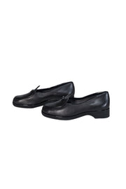 Current Boutique-Stuart Weitzman - Black Leather Loafers w/ Patent Trim & Bow Accent Sz 10