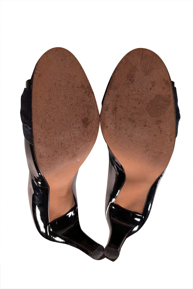 Current Boutique-Stuart Weitzman - Black Patent Leather Peep Toe Pumps Sz 9.5