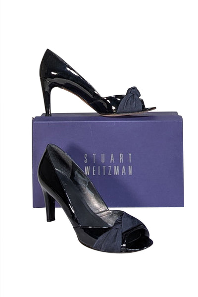 Current Boutique-Stuart Weitzman - Black Patent Leather Peep Toe Pumps Sz 9.5