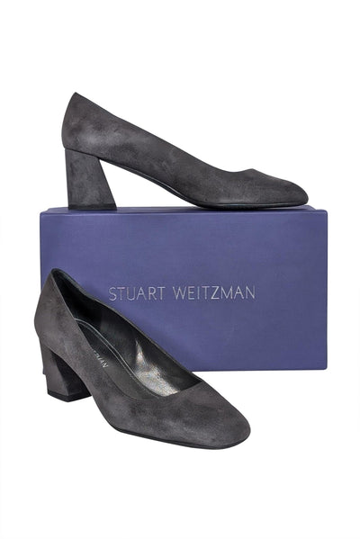 Current Boutique-Stuart Weitzman - Grey Suede Block Heel Pumps Sz 9