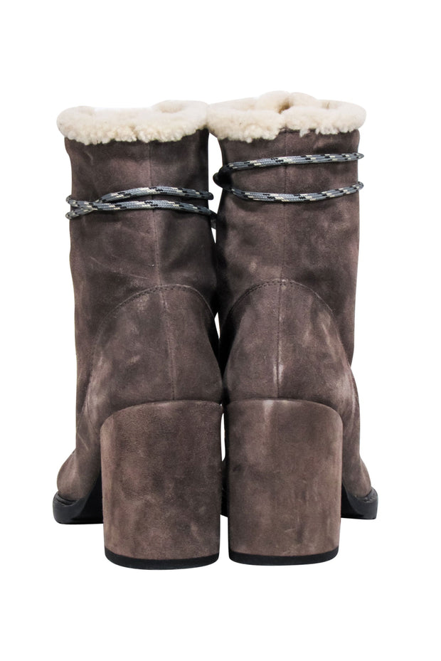 Current Boutique-Stuart Weitzman - Grey Suede Lace Up Short Boots w/ Shearling Lining Sz 9