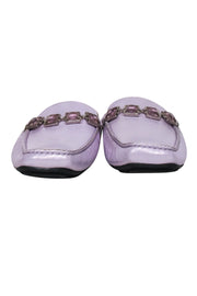 Current Boutique-Stuart Weitzman - Lavender Metallic Leather Mule Loafers w/ Crystal Rhinestones Sz 7