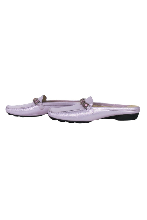 Current Boutique-Stuart Weitzman - Lavender Metallic Leather Mule Loafers w/ Crystal Rhinestones Sz 7