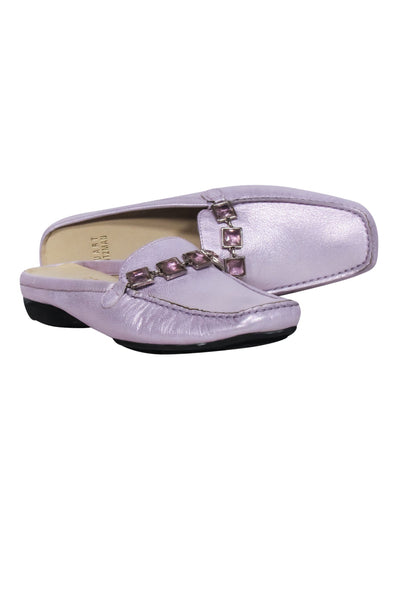 Current Boutique-Stuart Weitzman - Lavender Metallic Leather Mule Loafers w/ Crystal Rhinestones Sz 7