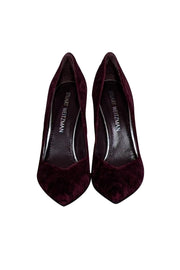 Current Boutique-Stuart Weitzman - Maroon Textured Velvet Block Heel Sz 7.5