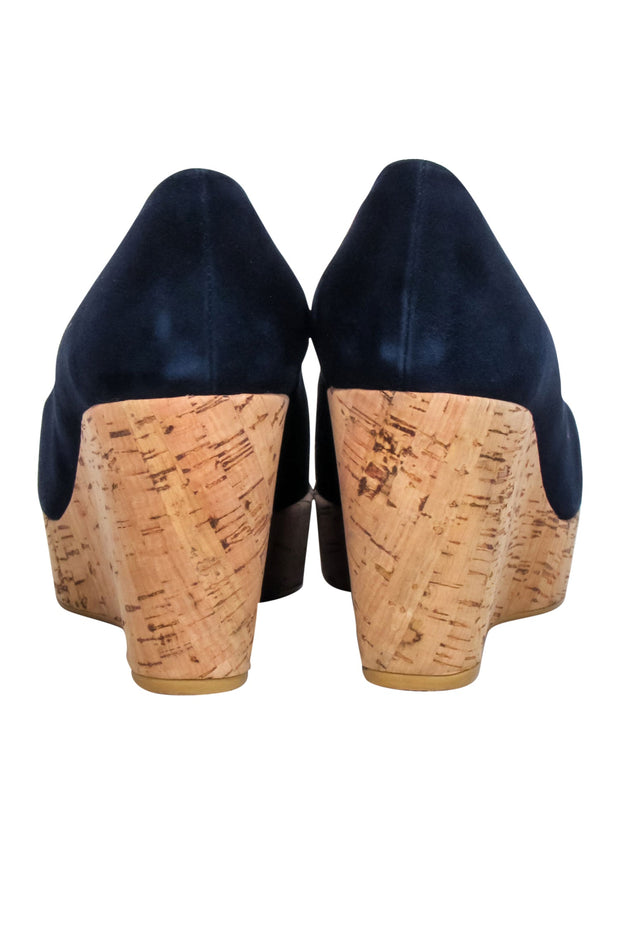 Current Boutique-Stuart Weitzman - Navy Peep Toe Cork Wedges Sz 8