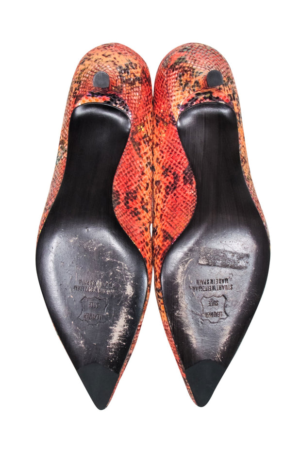 Current Boutique-Stuart Weitzman - Orange & Pink Snakeskin Print Kitten Heels Sz 8.5